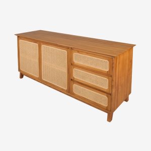 Solid Teak Wood Sideboard with Rattan