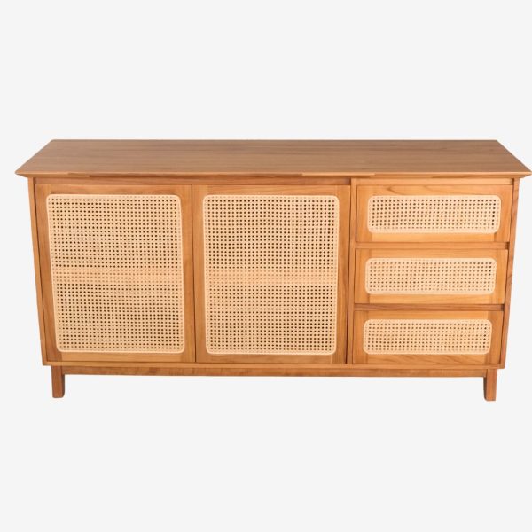 Solid Teak Wood Sideboard with Rattan